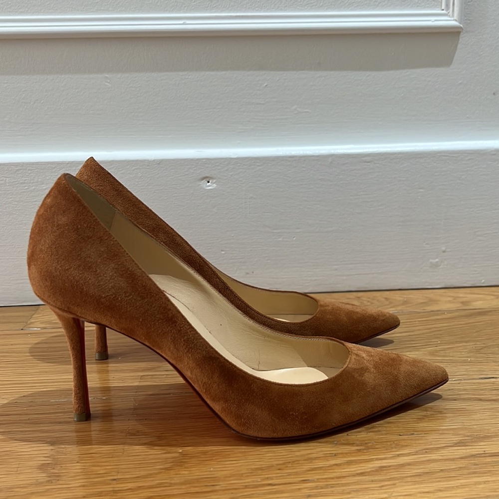 Christian Louboutin Tan Suede Heels Clare 80 suede pumps